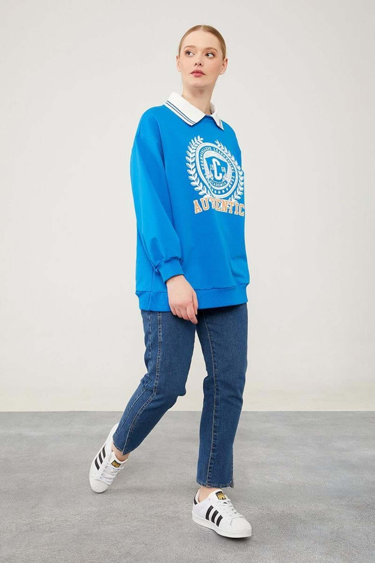 LEVİDOR  POLO YAKA SWEATSHİRT Mavi L/XL