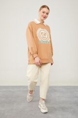 Camel Polo Yaka Arma Baskılı Sweatshirt Camel S/M