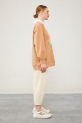 Camel Polo Yaka Arma Baskılı Sweatshirt Camel S/M